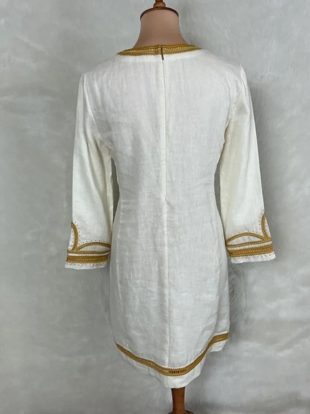 Tory Burch Ivory Yellow Gold Embroidered Linen Caftan Mini Dress Tunic 6